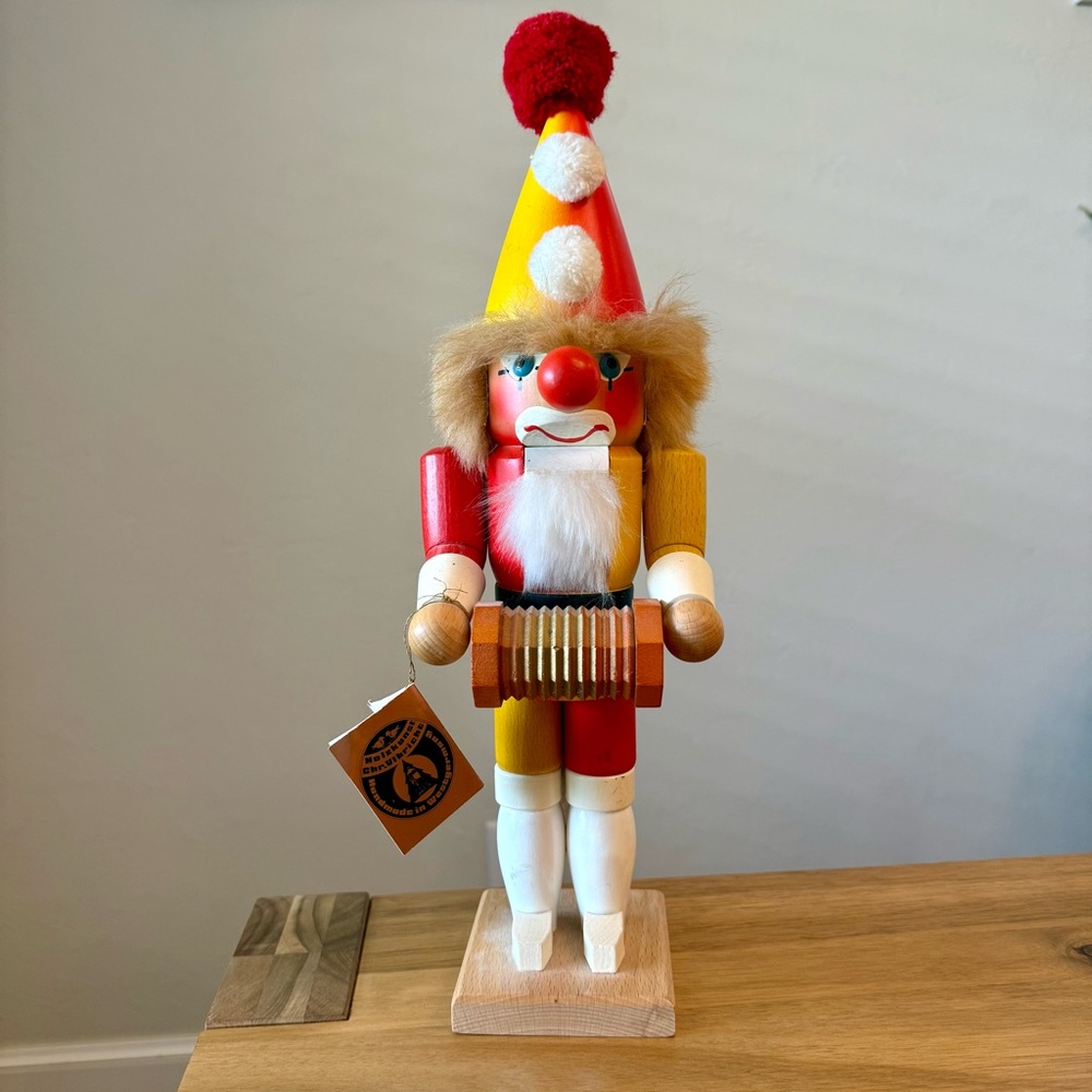 Vintage Clown Holiday Nutcracker with Concertina and Colorful Accents!! Handmade